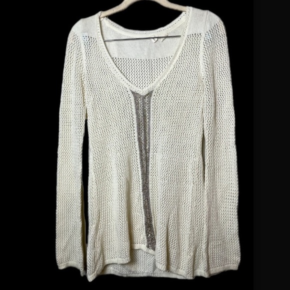 Anthropologie Sweater Womens XS Moth Open Knit Metallic Shimmer Lightweight - Picture 1 of 8
